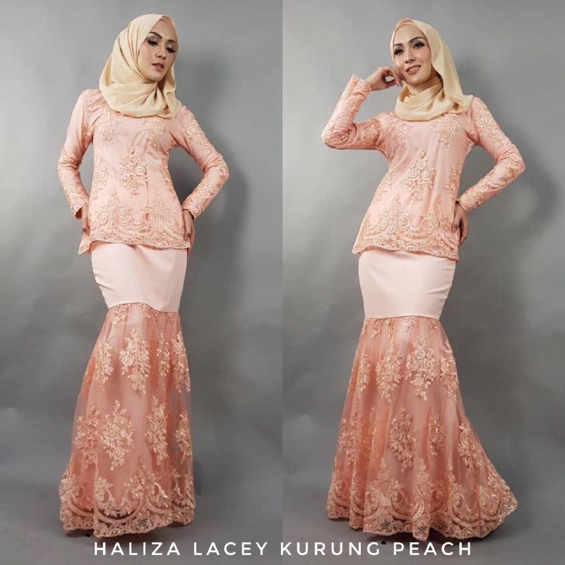 1112 Haliza Lacey Kurung Peach